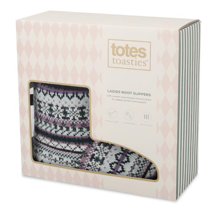 totes toasties® Ladies FairIsle Boot Slipper Navy Fairisle Extra Image 1